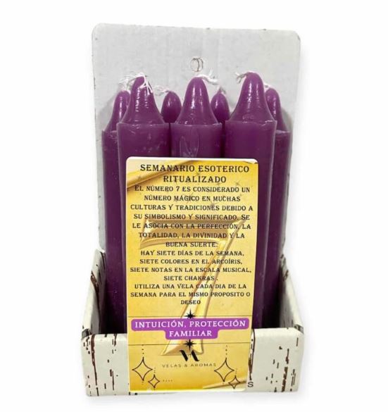 Semanario esotérico siete velas moradas para atraer intuición y protección familiar