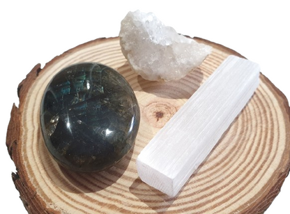 Lote labradorita, selenita y geoda de cuarzo