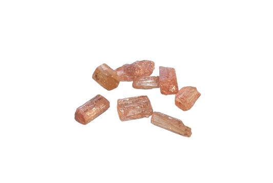 Pack de pequeños cristales de topacio imperial natural procedente de Brasil.